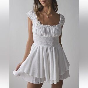 Urban Outfitters Rosie Smocked Tiered Ruffle Romper - White - size small